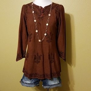 Nrown Rayon long shirt with 1/4 length sleeves